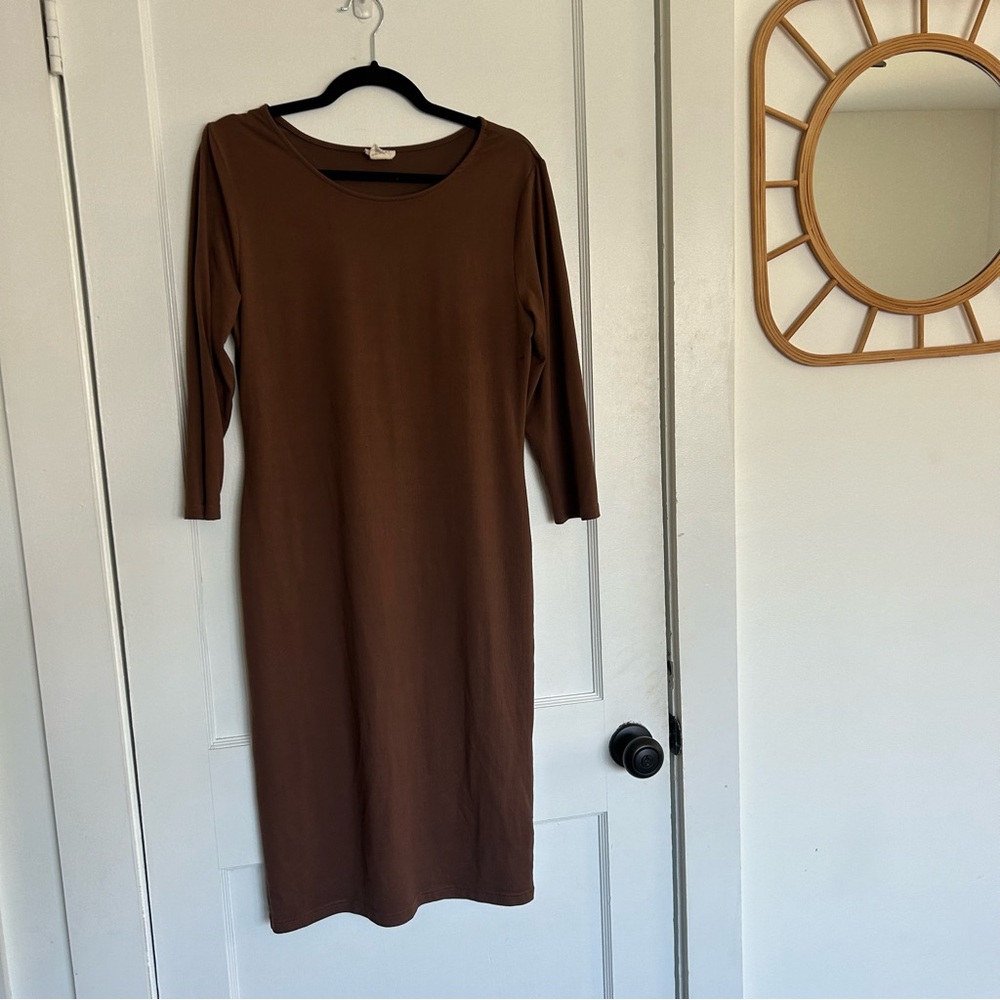 Yelete Neutral Brown Long Sleeve Pencil Dress
